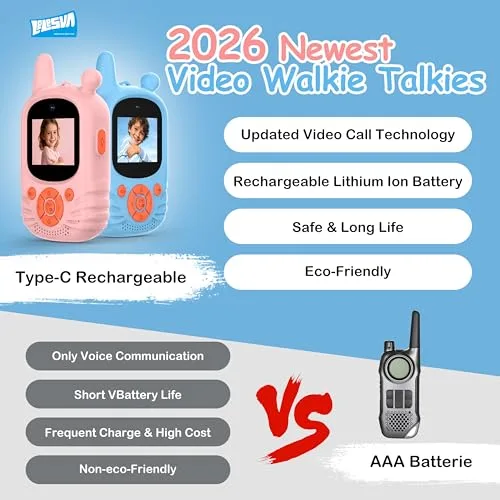 LELESUN ▫️ Walkie-talkies com vídeo para crianças, dupla câmara HD, 2 unidades, brinquedo recarregável, alcance de 300 m, walkie-talkie para crianças dos 3 aos 12 anos 2