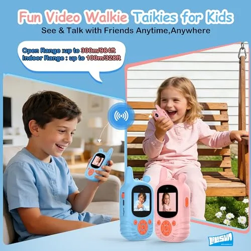 LELESUN ▫️ Walkie-talkies com vídeo para crianças, dupla câmara HD, 2 unidades, brinquedo recarregável, alcance de 300 m, walkie-talkie para crianças dos 3 aos 12 anos 3