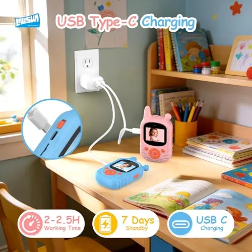 LELESUN ▫️ Walkie-talkies com vídeo para crianças, dupla câmara HD, 2 unidades, brinquedo recarregável, alcance de 300 m, walkie-talkie para crianças dos 3 aos 12 anos 5