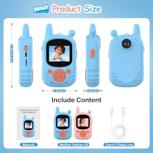 LELESUN ▫️ Walkie-talkies com vídeo para crianças, dupla câmara HD, 2 unidades, brinquedo recarregável, alcance de 300 m, walkie-talkie para crianças dos 3 aos 12 anos 7