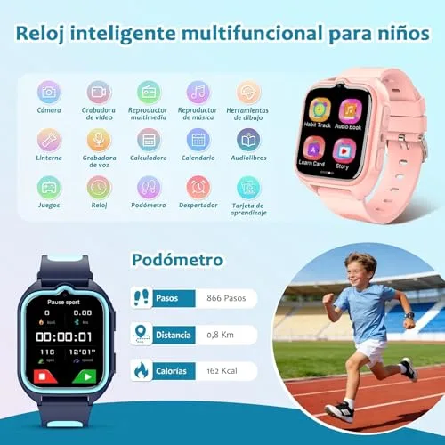 Blackview ▫️ Relógio inteligente para crianças com modo desportivo, lanterna, modo de aprendizagem, audiolivros, relógio inteligente infantil de 1,75” com 20 mostradores, 30 jogos, câmara, calculadora, despertador, SEM GPS, SEM SIM, azul 3