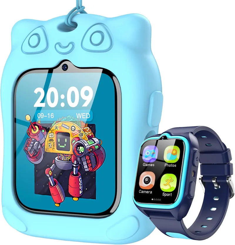 Blackview ▫️ Relógio inteligente para crianças com modo desportivo, lanterna, modo de aprendizagem, audiolivros, relógio inteligente infantil de 1,75” com 20 mostradores, 30 jogos, câmara, calculadora, despertador, SEM GPS, SEM SIM, azul