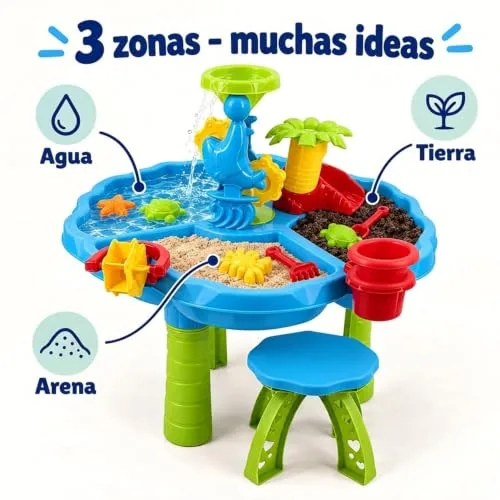 Relaxdays ▫️ Mesa de Brincadeiras com Água e Areia com 3 Compartimentos, Multicolorida 6
