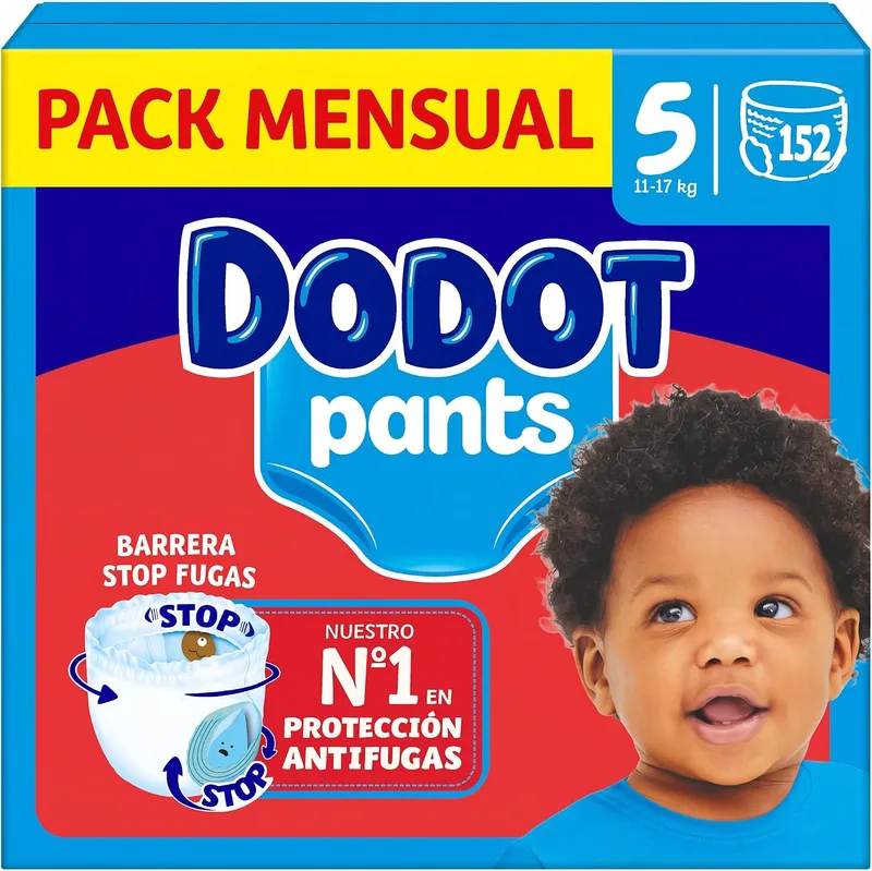 DODOT ▫️ Fraldas Pants Tamanho 5, 152 unidades, 11-17 kg. | Ajuste de 360° à prova de fugas, proteção dia e noite